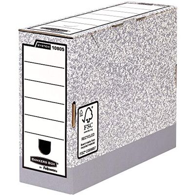 Bankers Box Fellowes 10805 Caja de archivo definitivo automático, A4, lomo 100 mm, gris jaspeado (10 unidades) Bankers Box Fellowes 10805 Caja de archivo definitivo automático, A4, lomo 100 mm, gris jaspeado (10 unidades)