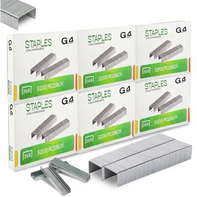 G4GADGET 6 cajas de 5000 grapas de tamaño estándar 24/6 Grapas duraderas de 24/6 mm para grapadoras de escritorio y uso Suministros de papelería premium para oficina y hogar G4GADGET 6 cajas de 5000 grapas de tamaño estándar 24/6 Grapas duraderas de 24/6 mm para grapadoras de escritorio y uso Suministros de papelería premium para oficina y hogar
