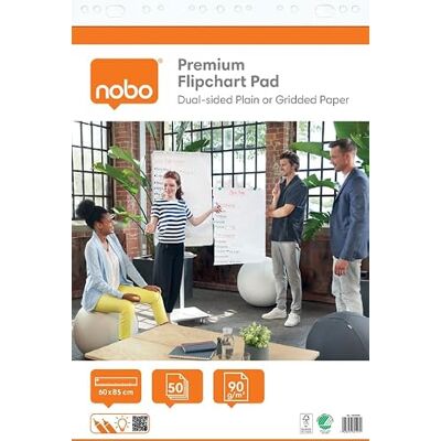 Nobo 1902450 Bloc de Papel Premium Tipo Rotafolio para Caballete de 60x85cm, Papel Liso o Cuadriculado por Ambas Caras, 50 Hojas, 90g/m², Plano Nobo 1902450 Bloc de Papel Premium Tipo Rotafolio para Caballete de 60x85cm, Papel Liso o Cuadriculado por Ambas Caras, 50 Hojas, 90g/m², Plano