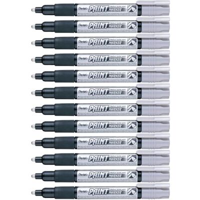 Pentel Marcador permanente Paint Marker. Máxima opacidad y permanencia en casi todas las superficies. Tinta en color plata. Pack de 12 Pentel Marcador permanente Paint Marker. Máxima opacidad y permanencia en casi todas las superficies. Tinta en color plata. Pack de 12