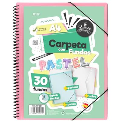 Starplast Carpeta Con Fundas Espiral Flexible 30 fundas transparentes, A4, cierre elástico, tapa polipropileno, portada personalizable, para uso Escolar y Oficina color Rosa Pastel Starplast Carpeta Con Fundas Espiral Flexible 30 fundas transparentes, A4, cierre elástico, tapa polipropileno, portada personalizable, para uso Escolar y Oficina color Rosa Pastel