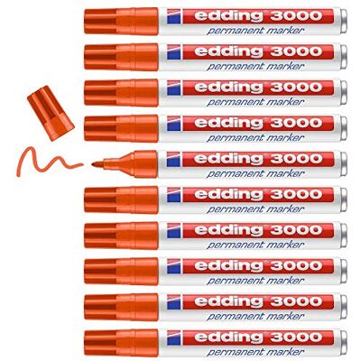 Edding marcador permanente naranja 10 rotuladores punta redonda 1,5-3 mm indeleble de secado rápido resistente al agua y a los borrones cartón, plástico, madera, metal universal Edding marcador permanente naranja 10 rotuladores punta redonda 1,5-3 mm indeleble de secado rápido resistente al agua y a los borrones cartón, plástico, madera, metal universal