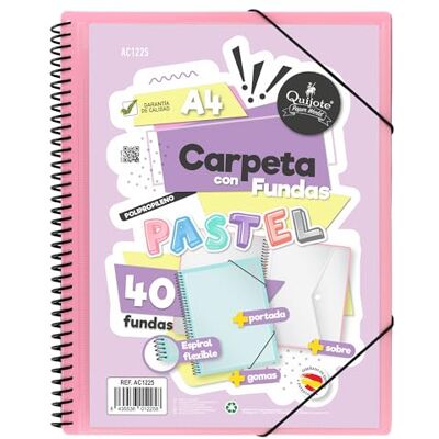 Starplast Carpeta Con Fundas Espiral Flexible 40 fundas transparentes, A4, cierre elástico, tapa polipropileno, portada personalizable, para uso Escolar y Oficina color Rosa Pastel Starplast Carpeta Con Fundas Espiral Flexible 40 fundas transparentes, A4, cierre elástico, tapa polipropileno, portada personalizable, para uso Escolar y Oficina color Rosa Pastel