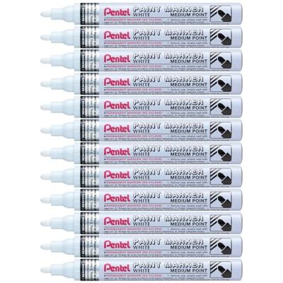 Pentel Marcador permanente Paint Marker. Punta gruesa Tinta en color blanco. Pack de 12 Pentel Marcador permanente Paint Marker. Punta gruesa Tinta en color blanco. Pack de 12