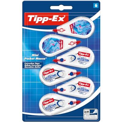 Tipp-Ex Cinta Correctora Mini Pocket Mouse – Óptimo para Material Escolar 6 m x 5 mm, Pack de 6, Color Blanco Tipp-Ex Cinta Correctora Mini Pocket Mouse – Óptimo para Material Escolar 6 m x 5 mm, Pack de 6, Color Blanco