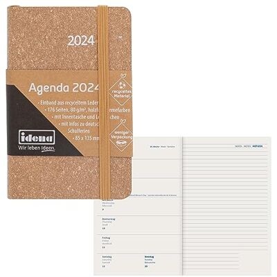Idena Agenda 2024, 85 x 135 mm, marrón, 176 páginas, 1 semana en 1 página, agenda, planificador semanal, cubierta de cuero reciclado Idena Agenda 2024, 85 x 135 mm, marrón, 176 páginas, 1 semana en 1 página, agenda, planificador semanal, cubierta de cuero reciclado