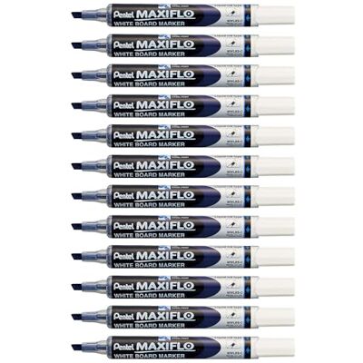 Pentel Maxiflo Rotuladores de borrado en seco (punta biselada, 12 unidades), color azul Pentel Maxiflo Rotuladores de borrado en seco (punta biselada, 12 unidades), color azul