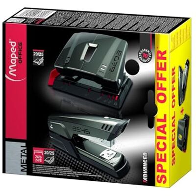 Maped Grapadora de Oficina Advanced Metal Kit de Grapado Acabado Metálico Oscuro Incluye 1 Grapadora Manual Half Strip y 1 Perforadora 20/25 Hojas Maped Grapadora de Oficina Advanced Metal Kit de Grapado Acabado Metálico Oscuro Incluye 1 Grapadora Manual Half Strip y 1 Perforadora 20/25 Hojas