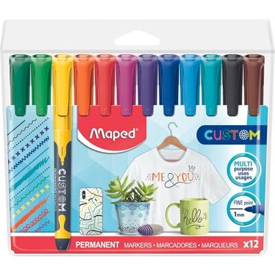 Maped Material Escolar Marcador Permanente Clásico 12 Marcadores de Colores Acabados Brillantes Secado de Tinta Rápido Punta Oval Fina Resistente Ante Secado Maped Material Escolar Marcador Permanente Clásico 12 Marcadores de Colores Acabados Brillantes Secado de Tinta Rápido Punta Oval Fina Resistente Ante Secado