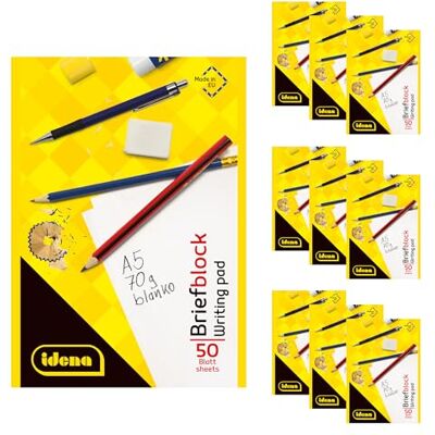 Idena 90438 Bloc en blanco A5, 10 unidades, bloc de notas con 50 hojas sin margen, papel de 70 g/m² sin perforar y encolado en la parte superior Idena 90438 Bloc en blanco A5, 10 unidades, bloc de notas con 50 hojas sin margen, papel de 70 g/m² sin perforar y encolado en la parte superior