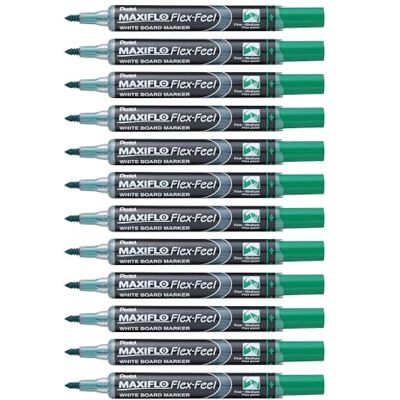 Pentel Rotuladores para pizarra blanca Maxiflo Flex-Feel, 12 unidades, color verde. Pentel Rotuladores para pizarra blanca Maxiflo Flex-Feel, 12 unidades, color verde.