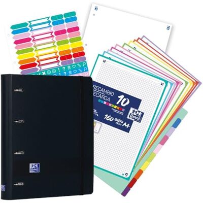 Oxford , Europeanbinder Polyfoam, Archivador de 4 anillas A4+, Live&Go, Incluye Recambio Cuadrícula 5X5, 160 hojas, Pizarra Write&Erase, Separadores y Pegatinas, Color Negro Oxford , Europeanbinder Polyfoam, Archivador de 4 anillas A4+, Live&Go, Incluye Recambio Cuadrícula 5X5, 160 hojas, Pizarra Write&Erase, Separadores y Pegatinas, Color Negro