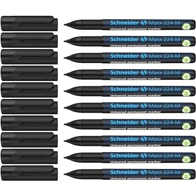 Schneider Maxx 224 M Rotulador universal (permanente, tinta recargable, 1,0 mm, 10 unidades), color negro Schneider Maxx 224 M Rotulador universal (permanente, tinta recargable, 1,0 mm, 10 unidades), color negro
