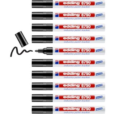Edding 8750 marcador de tinta opaca industrial negro -10 bolígrafos- punta redonda 2-4mm rotulador superficies polvorientas, grasientas, neumáticos, metal, vidrio, madera permanente impermeable Edding 8750 marcador de tinta opaca industrial negro -10 bolígrafos- punta redonda 2-4mm rotulador superficies polvorientas, grasientas, neumáticos, metal, vidrio, madera permanente impermeable