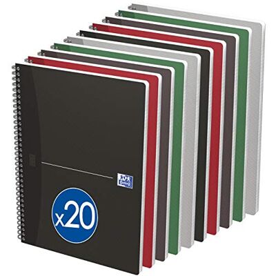 Oxford Lote de 20 cuadernos de oficina Essentials A4 pequeños azulejos 5 mm 180 páginas Encuadernación completa cubierta para tarjeta, colores surtidos Oxford Lote de 20 cuadernos de oficina Essentials A4 pequeños azulejos 5 mm 180 páginas Encuadernación completa cubierta para tarjeta, colores surtidos