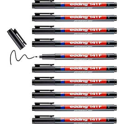 Edding 141 F rotulador permanente 10 rotuladores negro punta redonda de 0,6 mm -bolígrafo para escribir sobre cristal, plástico,láminas y superficies lisas secado rápido, no mancha,impermeable Edding 141 F rotulador permanente 10 rotuladores negro punta redonda de 0,6 mm -bolígrafo para escribir sobre cristal, plástico,láminas y superficies lisas secado rápido, no mancha,impermeable