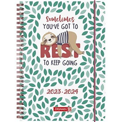 BRUNNEN Sloth Agenda semanal 2023/2024, A5, color blanco y azul, 2 páginas = 1 semana BRUNNEN Sloth Agenda semanal 2023/2024, A5, color blanco y azul, 2 páginas = 1 semana