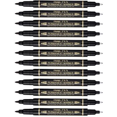 Pentel Marcador permanente con dos puntas. Color negro. Pack de 12 Pentel Marcador permanente con dos puntas. Color negro. Pack de 12