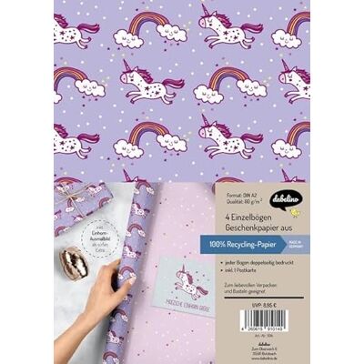 Dabelino Set de Papel de Regalo de Unicornio - 4 piezas Dabelino Set de Papel de Regalo de Unicornio - 4 piezas