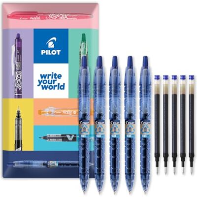 PILOT Bolígrafo de gel de punta rodante, gama Begreen, 89 % reciclado, tinta azul, paquete de bolígrafos + tintas de repuesto, en paquete de almohada (paquete de 5 + 5) PILOT Bolígrafo de gel de punta rodante, gama Begreen, 89 % reciclado, tinta azul, paquete de bolígrafos + tintas de repuesto, en paquete de almohada (paquete de 5 + 5)