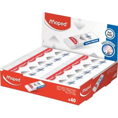 Maped Technic Precision Borrador de 40 gomas de borrar perfectamente, funda de cartón, embalaje celofán, formato fino y eficiente, 22,8 mm x 6 mm x 61 mm Maped Technic Precision Borrador de 40 gomas de borrar perfectamente, funda de cartón, embalaje celofán, formato fino y eficiente, 22,8 mm x 6 mm x 61 mm