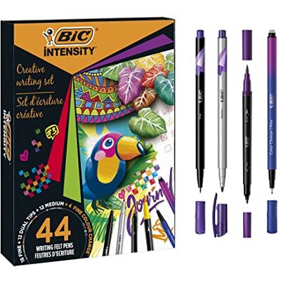 BIC Juego de rotuladores Intensity de 44: 12 de punta doble y 3 tipos: 12 medios, 16 fines y 4 con cambio de color BIC Juego de rotuladores Intensity de 44: 12 de punta doble y 3 tipos: 12 medios, 16 fines y 4 con cambio de color