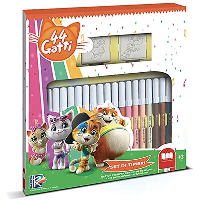Multiprint Set 2 Sellos para Niños y 18 Marcadores de Colores 44 Gatti, Made in Italy, Set Sellos Niños Persolanizados, en Madera y Caucho Natural, Tinta Lavable no Tóxica, Idea de Regalo, Art. Multiprint Set 2 Sellos para Niños y 18 Marcadores de Colores 44 Gatti, Made in Italy, Set Sellos Niños Persolanizados, en Madera y Caucho Natural, Tinta Lavable no Tóxica, Idea de Regalo, Art.