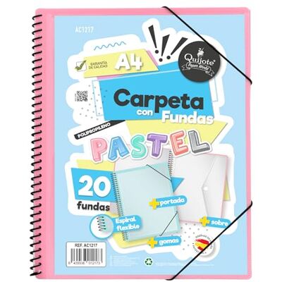Starplast Carpeta Con Fundas Espiral Flexible 20 fundas transparentes, A4, cierre elástico, tapa polipropileno, portada personalizable, para uso Escolar y Oficina color Rosa Pastel Starplast Carpeta Con Fundas Espiral Flexible 20 fundas transparentes, A4, cierre elástico, tapa polipropileno, portada personalizable, para uso Escolar y Oficina color Rosa Pastel