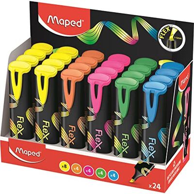 Maped marcadores Fluo'Peps Flex Punta flexible y flexible Display x Color: amarillo, azul, verde, rosa y naranja Maped marcadores Fluo'Peps Flex Punta flexible y flexible Display x Color: amarillo, azul, verde, rosa y naranja