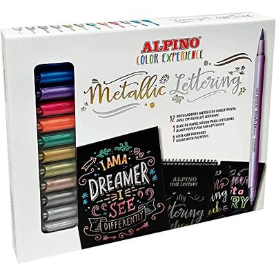 Alpino Rotulador metallic lettering doble punta estuche de 12 unidades colores surtidos Alpino Rotulador metallic lettering doble punta estuche de 12 unidades colores surtidos