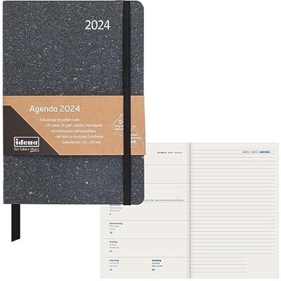 Idena Agenda 2024, DIN A5, 176 páginas, gris, 1 semana en 1 página, agenda, planificador semanal, cubierta de cuero reciclado Idena Agenda 2024, DIN A5, 176 páginas, gris, 1 semana en 1 página, agenda, planificador semanal, cubierta de cuero reciclado