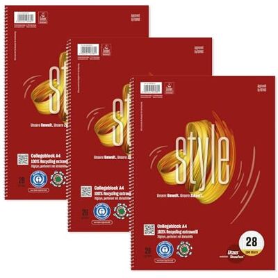 Staufen Green College Pad DIN A4, rozmiar 28 (kwadratowy z liniami marginesu), 160 arkuszy, 4 otwory, papier makulaturowy premium biały 70g/m², 3 sztuki Staufen Green College Pad DIN A4, rozmiar 28 (kwadratowy z liniami marginesu), 160 arkuszy, 4 otwory, papier makulaturowy premium biały 70g/m², 3 sztuki