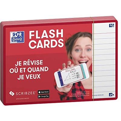 Oxford Paquete de 80 tarjetas flash, rayadas con marco rojo, A6, 80 unidades Oxford Paquete de 80 tarjetas flash, rayadas con marco rojo, A6, 80 unidades