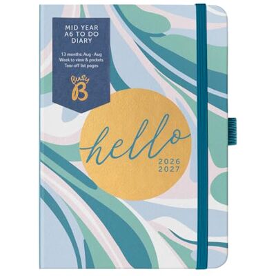 Busy B A6 Diary Mid-Year Academic Planner Aug '26 Aug '27 Marble Print Planner Journal Week-to-View with To-Do Lists, Notes Pages, 3 Pockets, Pen Loop, Year Planner & Elastic Closure Busy B A6 Diary Mid-Year Academic Planner Aug '26 Aug '27 Marble Print Planner Journal Week-to-View with To-Do Lists, Notes Pages, 3 Pockets, Pen Loop, Year Planner & Elastic Closure