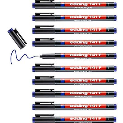 Edding 141 F rotulador permanente 10 rotuladores azul punta redonda de 0,6 mm -bolígrafo para escribir sobre cristal, plástico, láminas y superficies lisas secado rápido, no mancha,impermeable Edding 141 F rotulador permanente 10 rotuladores azul punta redonda de 0,6 mm -bolígrafo para escribir sobre cristal, plástico, láminas y superficies lisas secado rápido, no mancha,impermeable