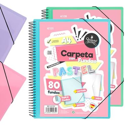 Starplast Carpeta Con Fundas Espiral Flexible 80 fundas transparentes, A4, cierre elástico, tapa polipropileno, portada personalizable, para uso Escolar y Oficina Pack 2 Surtido Starplast Carpeta Con Fundas Espiral Flexible 80 fundas transparentes, A4, cierre elástico, tapa polipropileno, portada personalizable, para uso Escolar y Oficina Pack 2 Surtido