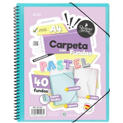 Starplast Carpeta Con Fundas Espiral Flexible 40 fundas transparentes, A4, cierre elástico, tapa polipropileno, portada personalizable, para uso Escolar y Oficina color Azul Pastel Starplast Carpeta Con Fundas Espiral Flexible 40 fundas transparentes, A4, cierre elástico, tapa polipropileno, portada personalizable, para uso Escolar y Oficina color Azul Pastel