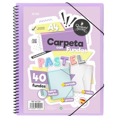 Starplast Carpeta Con Fundas Espiral Flexible 40 fundas transparentes, A4, cierre elástico, tapa polipropileno, portada personalizable, para uso Escolar y Oficina color Lila Starplast Carpeta Con Fundas Espiral Flexible 40 fundas transparentes, A4, cierre elástico, tapa polipropileno, portada personalizable, para uso Escolar y Oficina color Lila