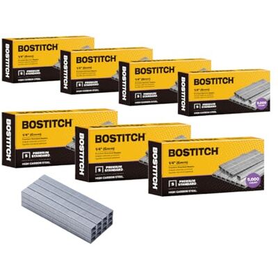 Bostitch Office 35.000 grapas estándar, 1/4 pulgadas de longitud, grapas de tira completa, 210/tira, 5000 por caja, paquete de 7 Bostitch Office 35.000 grapas estándar, 1/4 pulgadas de longitud, grapas de tira completa, 210/tira, 5000 por caja, paquete de 7