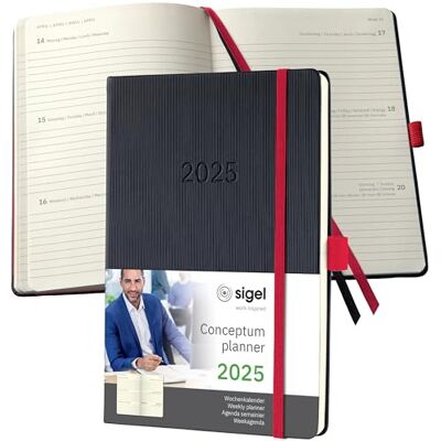 Sigel Conceptum Agenda semanal 2025, aprox. A5, negro, rojo, tapa dura, dos páginas = una semana, 192 páginas Sigel Conceptum Agenda semanal 2025, aprox. A5, negro, rojo, tapa dura, dos páginas = una semana, 192 páginas