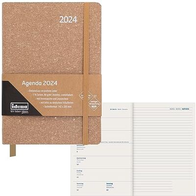 Idena Agenda 2024, DIN A5, 176 páginas, marrón, 1 semana en 1 página, agenda, planificador semanal, cubierta de piel reciclada Idena Agenda 2024, DIN A5, 176 páginas, marrón, 1 semana en 1 página, agenda, planificador semanal, cubierta de piel reciclada