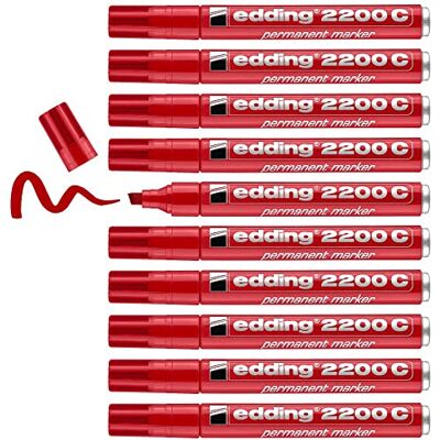 Edding 2200 C marcador permanente rojo juego de 10 punta biselada 1,5-3 mm indeleble de secado rápido resistente al agua y a los borrones cartón, plástico, madera, metal, tela- universal Edding 2200 C marcador permanente rojo juego de 10 punta biselada 1,5-3 mm indeleble de secado rápido resistente al agua y a los borrones cartón, plástico, madera, metal, tela- universal