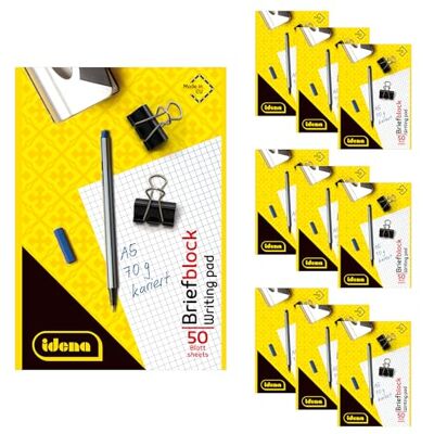 Idena 90440 Bloc cuadriculado A5, 10 unidades, bloc de notas con 50 hojas y sin margen, papel de 70 g/m² sin perforar y encolado en la parte superior Idena 90440 Bloc cuadriculado A5, 10 unidades, bloc de notas con 50 hojas y sin margen, papel de 70 g/m² sin perforar y encolado en la parte superior