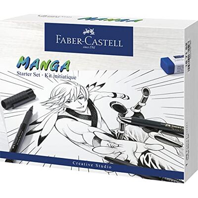 Faber-Castell 167152 Set de inicio para manga, rotuladores de tinta negra con puntas finas y accesorios, aptos para dibujos de manga en diferentes superficies Faber-Castell 167152 Set de inicio para manga, rotuladores de tinta negra con puntas finas y accesorios, aptos para dibujos de manga en diferentes superficies