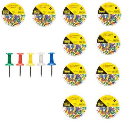 Idena 90375 Alfileres 1000 unidades, alfileres de dibujo con cabeza de plástico de color en 5 colores, alfileres en caja redonda de almacenamiento Idena 90375 Alfileres 1000 unidades, alfileres de dibujo con cabeza de plástico de color en 5 colores, alfileres en caja redonda de almacenamiento