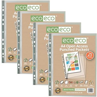 eco-eco Eco059 x 4 Protector de lámina de poli transparente, 100% reciclado, varios bolsillos perforados, vidrio transparente, 90 micrones (paquete de 100), color eco059 x 4 eco-eco Eco059 x 4 Protector de lámina de poli transparente, 100% reciclado, varios bolsillos perforados, vidrio transparente, 90 micrones (paquete de 100), color eco059 x 4