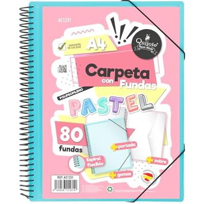 Starplast Carpeta Con Fundas Espiral Flexible 80 fundas transparentes, A4, cierre elástico, tapa polipropileno, portada personalizable, para uso Escolar y Oficina color Azul Pastel Starplast Carpeta Con Fundas Espiral Flexible 80 fundas transparentes, A4, cierre elástico, tapa polipropileno, portada personalizable, para uso Escolar y Oficina color Azul Pastel