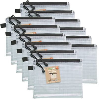 eco-eco A5 90% Reciclada Bolsillo Doble Claro Transparente Bolsa Fuerte con Cierre de Cremallera Negro (Paquete de 12) eco-eco A5 90% Reciclada Bolsillo Doble Claro Transparente Bolsa Fuerte con Cierre de Cremallera Negro (Paquete de 12)