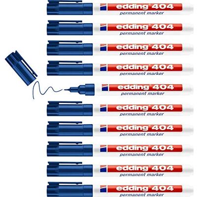 Edding 404 marcador permanente, azul, 10 rotuladores, punta fina redonda 0,75 mm, resistente al agua, de secado rápido, rotuladores indelebles, para cartón, plástico, madera, metal, vidrio Edding 404 marcador permanente, azul, 10 rotuladores, punta fina redonda 0,75 mm, resistente al agua, de secado rápido, rotuladores indelebles, para cartón, plástico, madera, metal, vidrio