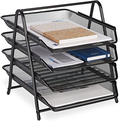 Relaxdays Bandeja Documentos Rejilla Metal, 4 Baldas, Cesto Cartas A4, 32,5x30x35,5cm, Sistema Archivo Escritorio, Negro Relaxdays Bandeja Documentos Rejilla Metal, 4 Baldas, Cesto Cartas A4, 32,5x30x35,5cm, Sistema Archivo Escritorio, Negro